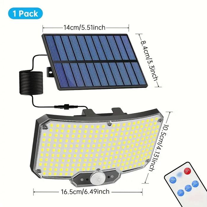 Solar Security Lights 210 LED 3 Head Motion Sensor Flood Light w/ Remote Waterproof 270° Wall Light with 3 Modes for Garage Yard