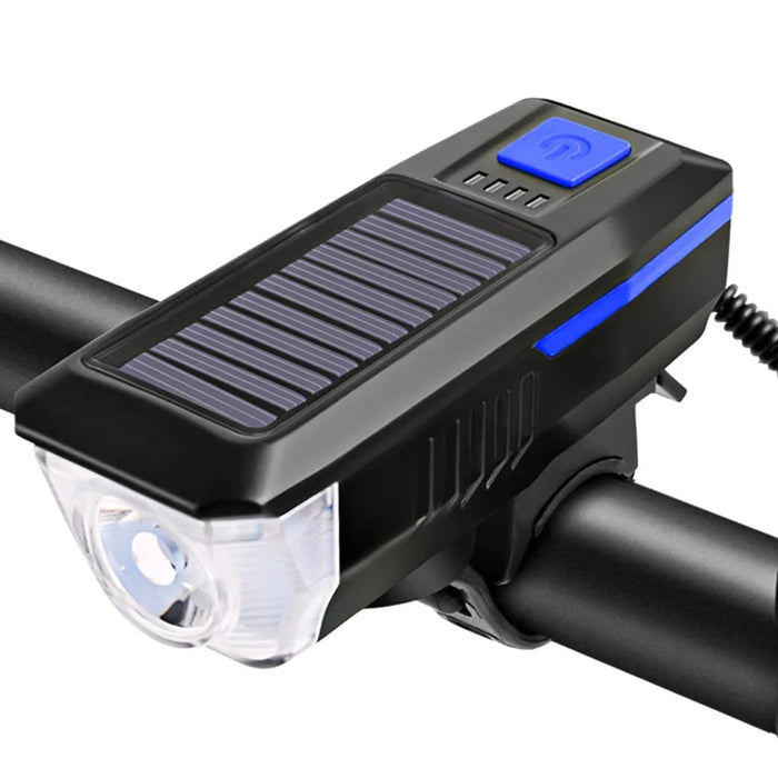 Solar Bicycle Light USB Rechargeable Power Display MTB Mountain Road Bike Front Lamp with Horn Flashlight Bicycle Light