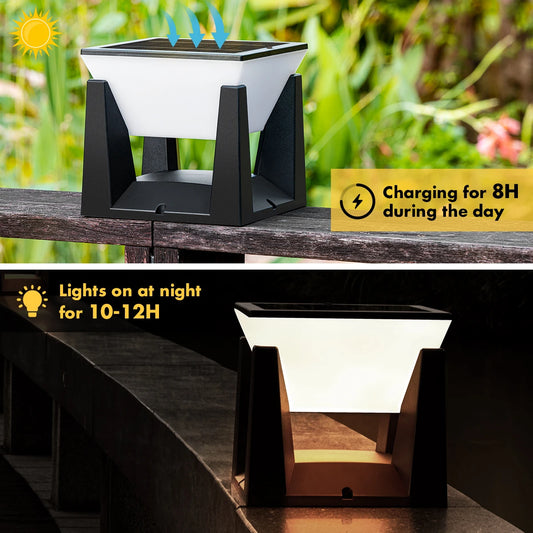 Solar Post Cap Lights Outdoor IP65 Waterproof LED Pillar Lamp Fixtures for Gate Post Fence Deck with 2 Levels Brightness Dusk to