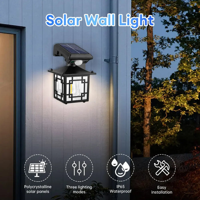 Retro Solar Motion Induction Wall Lamp Outdoor Waterproof 3 Lighting Modes Decoration Wall Light for Courtyard Garage Garden ﻿