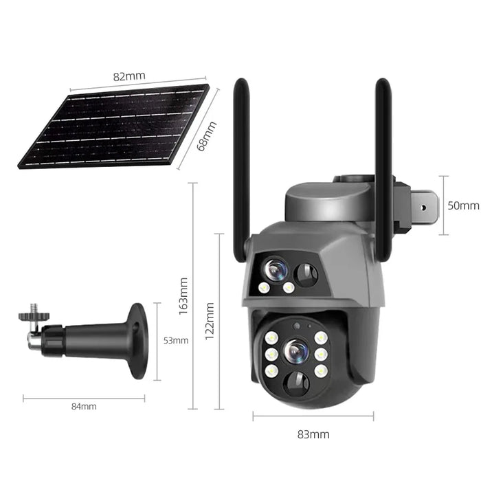 Solar Camera 4G Sim Card Outdoor Dual Lens 8MP 4K IP Camara With Solar Panel CCTV Security Built in Battery PIR Motion Detection
