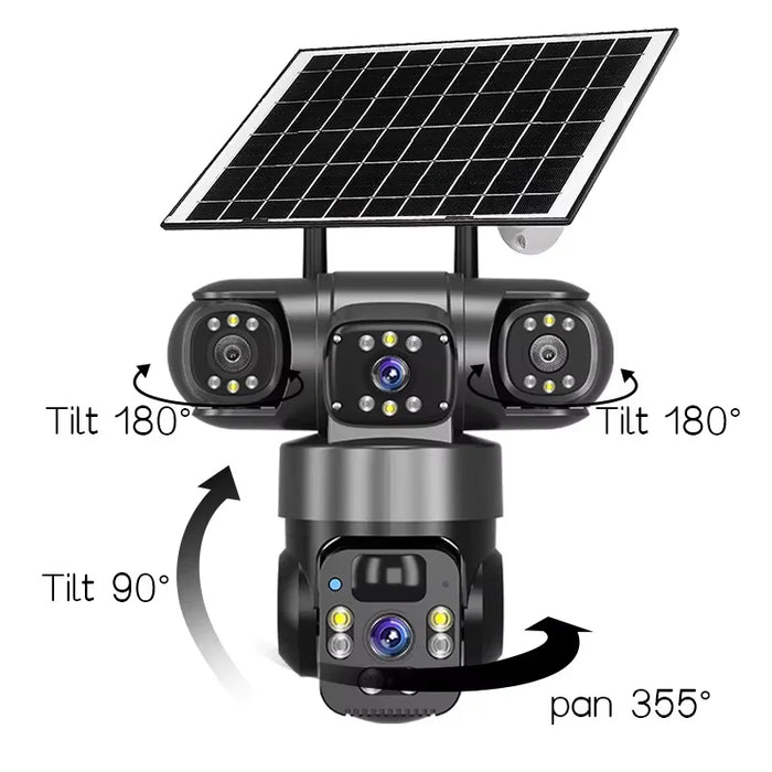 12MP Solar Surveillance Camera Wireless Outdoor 3 Lens Solar IP Camera PIR Color Night Vision Auto Tracking Battery CCTV Camera