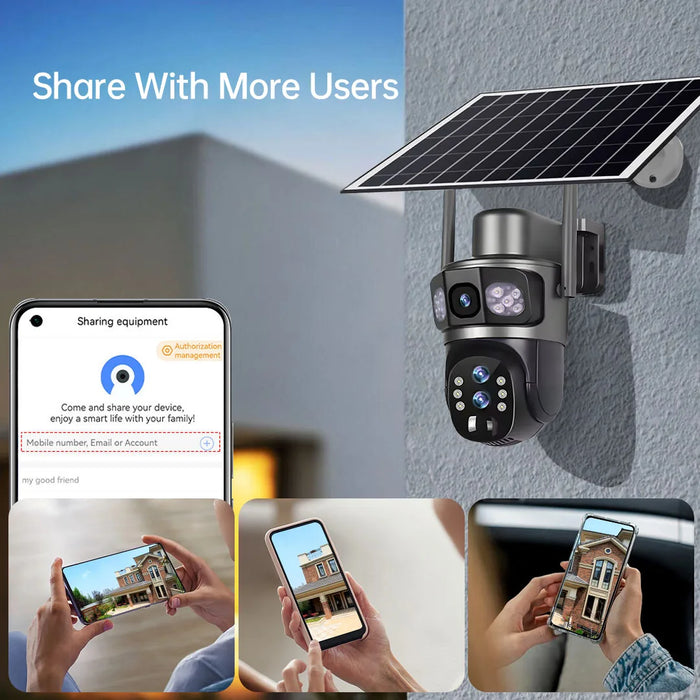 Solar Camera 4G Sim Three Screens 10X Zoom 6K 12MP Outdoor Surveillance Tracking Wireless Security Cameras Cctv Solar Power Cam