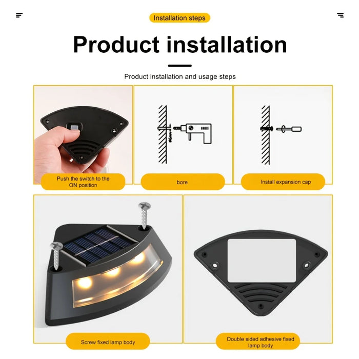 4pcs Solar Step Lights Outdoor Garden Courtyard Decor Warm/ White LED Pathway Lighting Sun Lamp for Walkways Staircases Garden