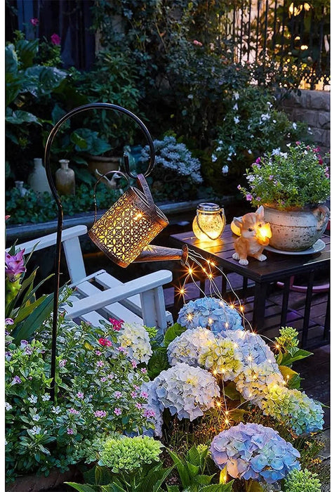 Outdoor Solar Watering Can Light Star Shower Garden Art LED String Light Pathway Patio Hanging Lantern Kettle Decorative Lamp