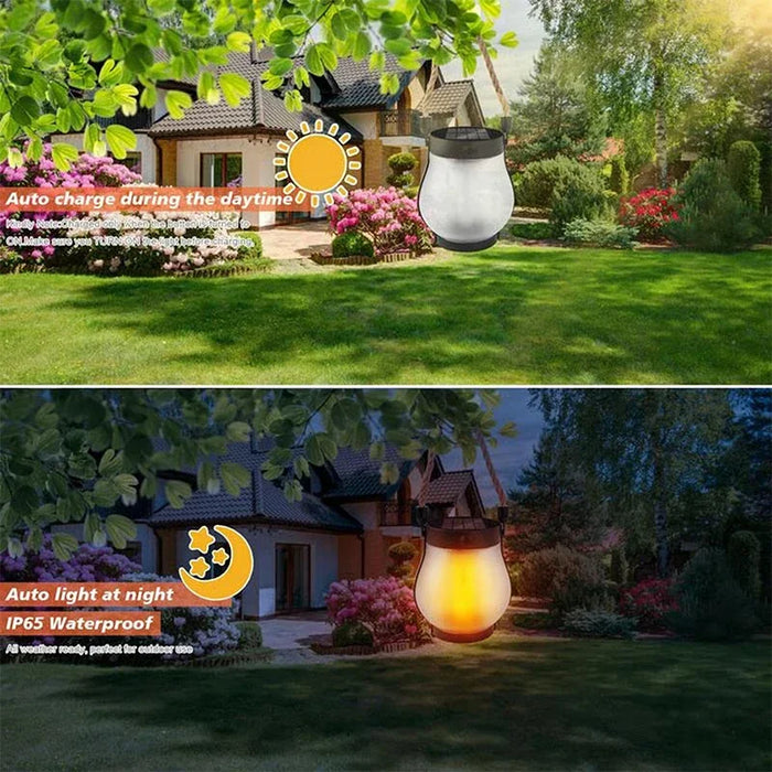 Solar Powered Garden Lantern Solar Flame Lights Flickering LED Light Decorative Yard Decor with Rope Rechargeable Camping Lamp