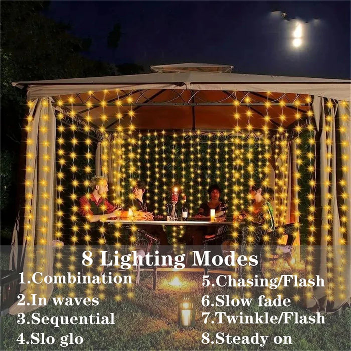Christmas LED Solar Courtyard Curtain Lights Outdoor Waterproof Fairy String Lights with 8 Modes Garden Window Bedroom Wedding