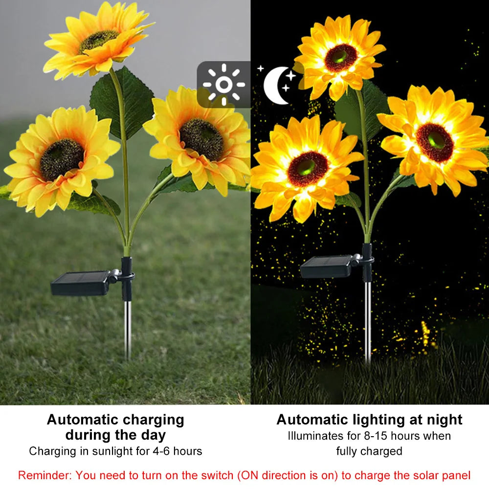 LED Solar Sunflowers Rose Flower Light Home Decorative Flower Lights Garden Decoration Lawn Lamp Waterproof Landscape Rose Light