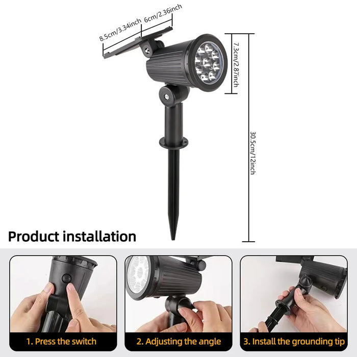 Outdoor Solar Spotlight 9LEDs Brightness Adjustable Spot Lights IP65 Waterproof Solar Spotlight for Garden Patios Porches
