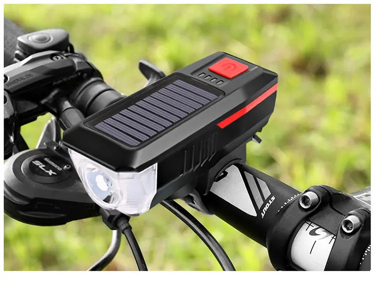 Solar Bicycle Light USB Rechargeable Power Display MTB Mountain Road Bike Front Lamp with Horn Flashlight Bicycle Light