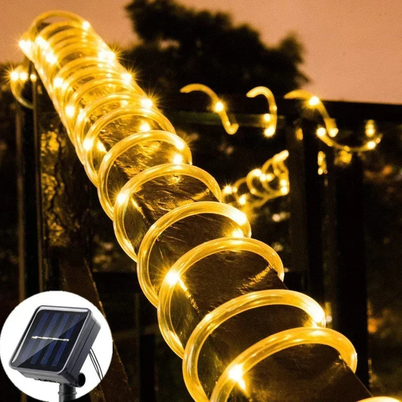 Solar Outdoor Fairy Lights LED Festoon Tube Rope String Light Summer Garden Fence Wedding Party Balcony Decoration Solar Garland