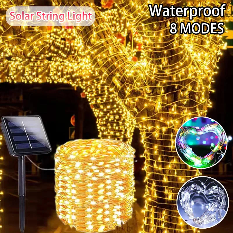 Solar String Fairy Light Ultra Long Outdoor Festoon LED Copper Waterproof Christmas Garland Decoration Garden Solar Lamp Decor