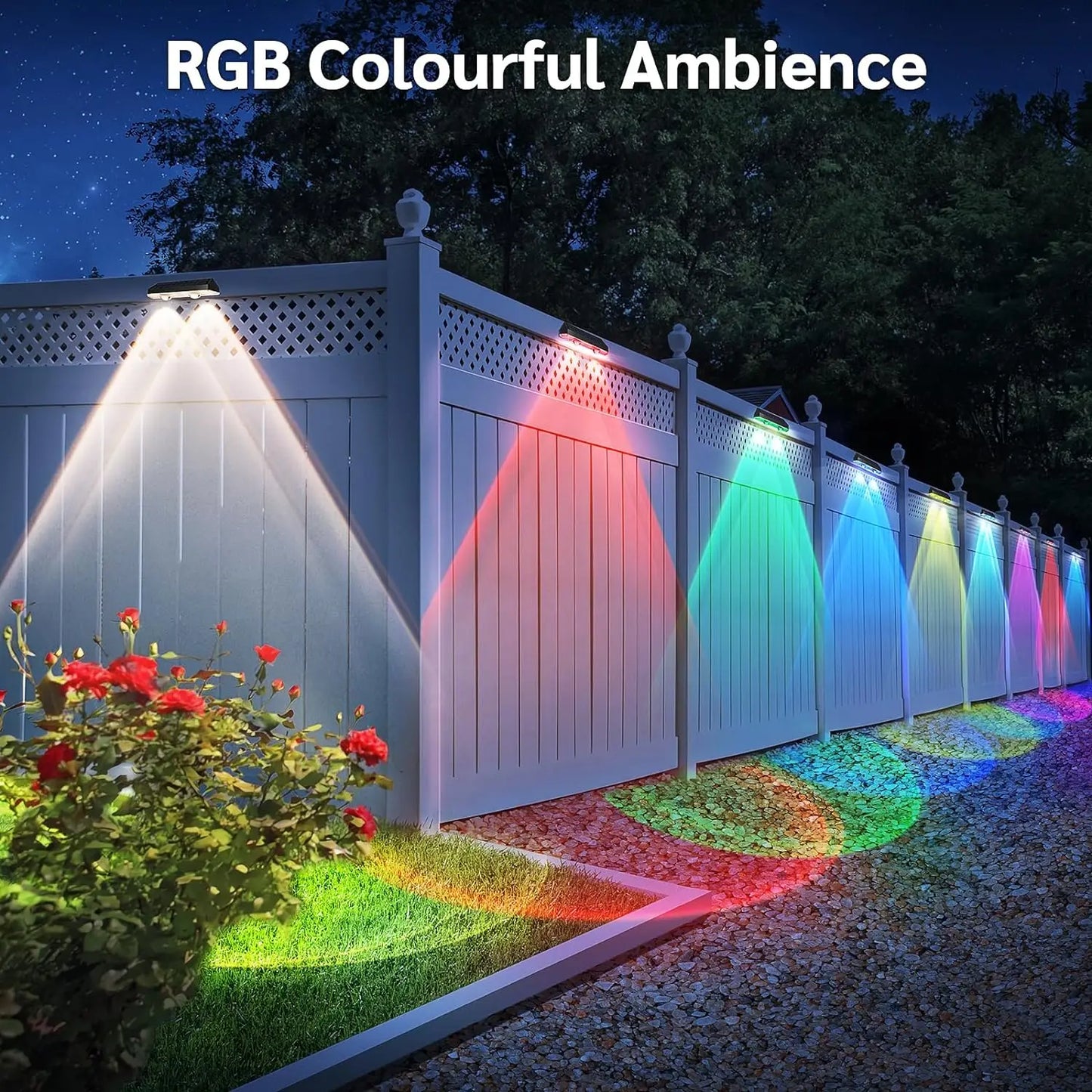 Super Bright 2PCS Solar Fence Lights RGB and Warm White LED Solar Step Lights Outdoor Wall Lights IP65 Waterproof Decor Lamp
