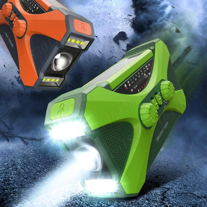 10000mAh Solar Hand Crank Radio Dual Speaker Stereo Emergency Radio Rechargeable FM AM WB NOAA Weather Radio Flashlight Torch