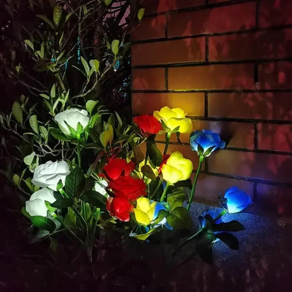 Solar Garden Lights LED Solar Flowers Rose Lawn Lamp  Outdoor Waterproof Outside Light for Patio Yard Garden Wedding Xmas Decor