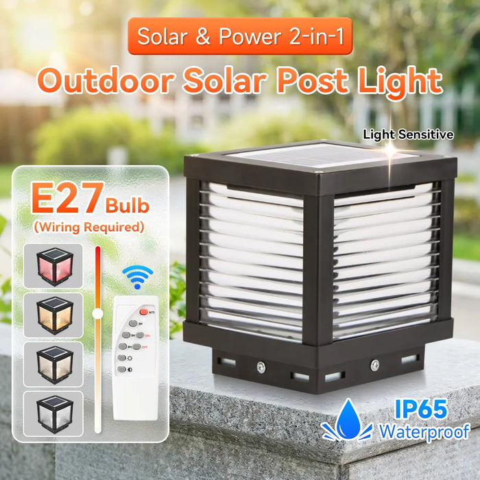 LED Solar Pillar Lights Replaceable Bulb Outdoor Solar Garden Lamps Connect Electricity Sunlight for Fence Pathway Outdoor Decor