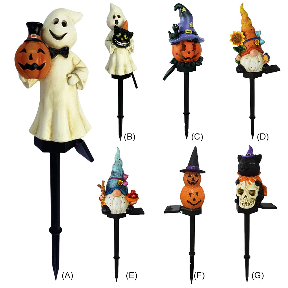 Outdoor Halloween Ghosts Pathway Light Waterproof Solar Pumpkin Stake Light for Christmas Halloween Party Decoration Night Light