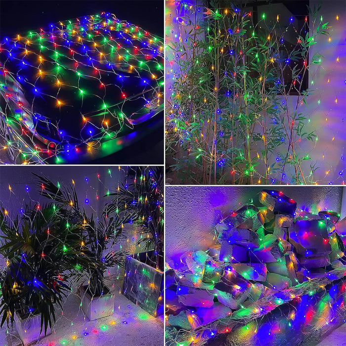 1pc Solar Net Lights Bush Net Lights Mesh Lights 8 Modes Remote Control Auto On/Off Outside Twinkle Lights For Patio Wall Roof
