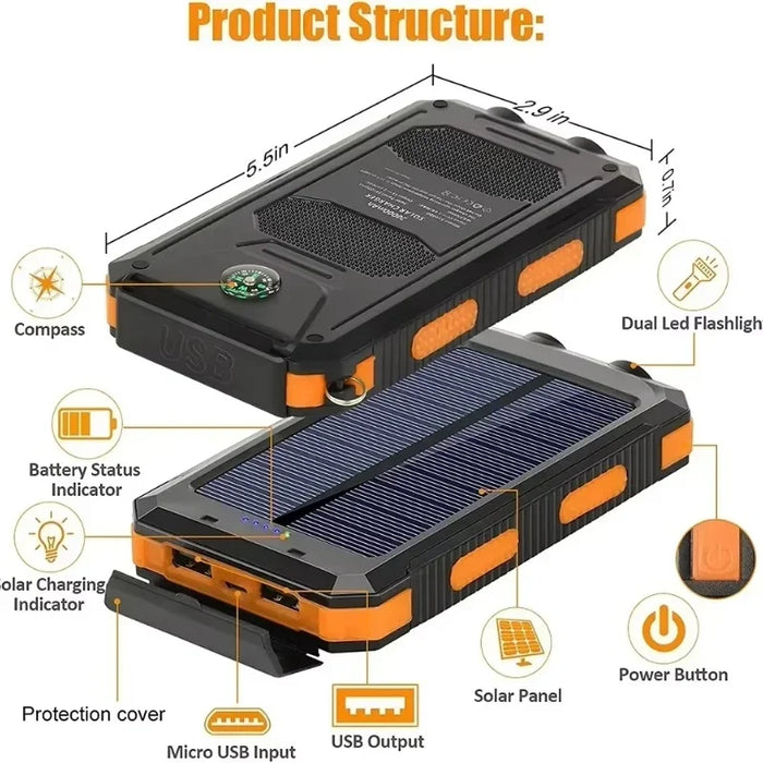 NEW 200000mAh Solar Power Bank Portable Charging Poverbank External Battery Charger Strong Light LDE Light for All Smartphones