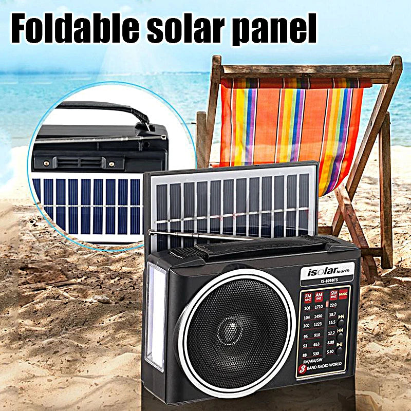 1pc Portable FM/AM/SW Radio Solar Charging Multi Band Emergency Radios Receiver Powerful Bluetooth Speaker with Flashlight USB