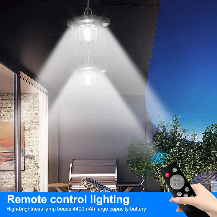 Solar Shed Light Indoor Outdoor with Motion Sensor Solar Pendant Light 5 Mode Timers Waterproof Gazebo Garage Shop Barn Home