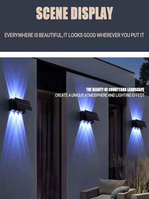 Outdoor Solar Wall Lamp Upper Lower Light Emitting Exterior Wall Lamp Waterproof LED Outdoor Lighting Dual Head Courtyard