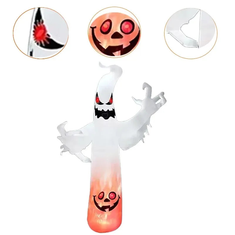 8FT Halloween Party & Holiday DIY Decoration Flame White Ghost Solar Term LED Light Up Lawn Inflatable Model Outside Party Decor
