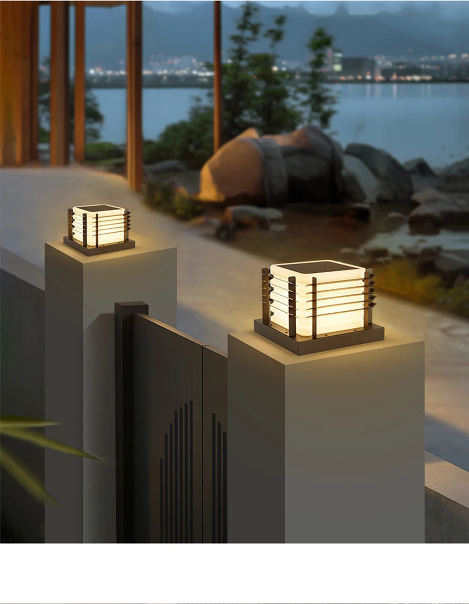 Outdoor Pillar Light Solar Powered Energy Saving IP65 Post Cap Lamp Auto Dusk-to-Dawn Sensor for Garden Villa Gate Pathway Fence