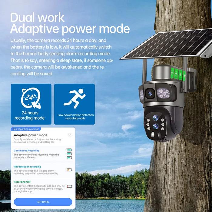 Solar Camera 4G Sim Three Screens 10X Zoom 6K 12MP Outdoor Surveillance Tracking Wireless Security Cameras Cctv Solar Power Cam