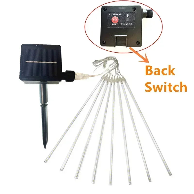 Outdoor Christmas Decoration 30/50cm Solar Meteor Shower Rain Holiday Light Led Light String for Tree Garden 8 Tube Fairy Light