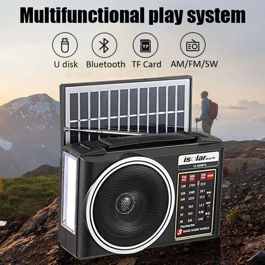 1pc Portable FM/AM/SW Radio Solar Charging Multi Band Emergency Radios Receiver Powerful Bluetooth Speaker with Flashlight USB