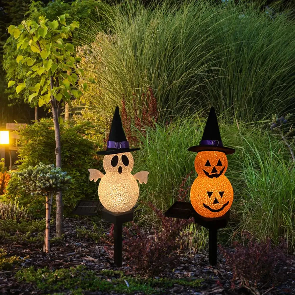1/2PC 3D Halloween Pumpkin And Ghost Solar Lights Easy Installation Portable Solar Powered Waterproof Landscape Lamp Garden lamp