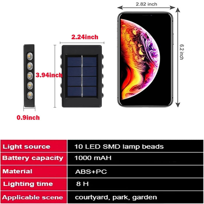 Solar Fence Lights Up and Down, Solar Powered LED Sconce Waterproof Outdoor Wall Lights for House Deck Steps Patio Garden Porch