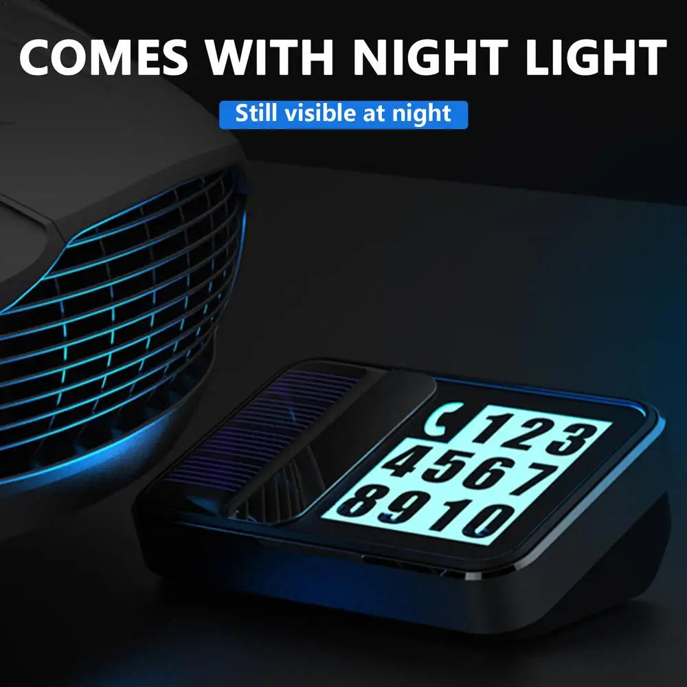 Car Solar Charging Parking Number Plate Luminous LED Digital Temporary Parking Card Auto Stop Phone Number Card For Car Supplies