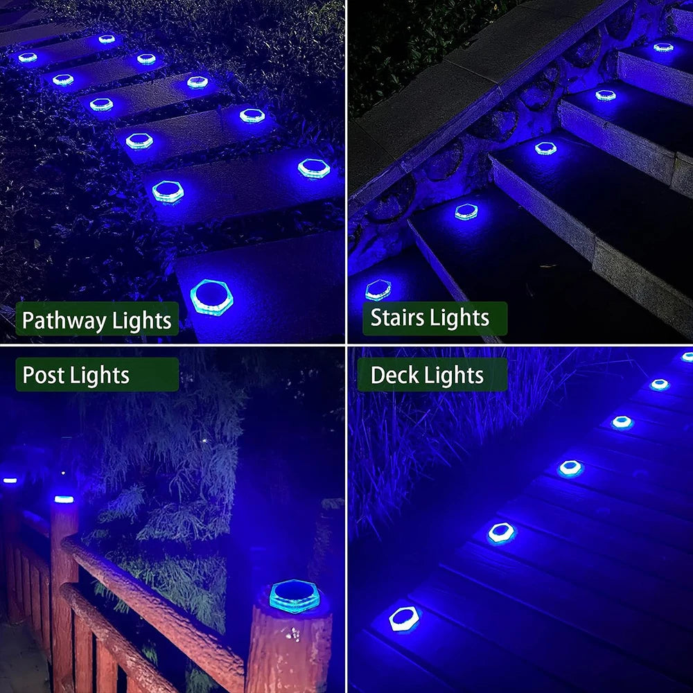 Solar Deck Lights Auto On/Off Dock Post Lights Driveway Fence Stairs Yard Patio Pathway Porch - Solar Powered Step Lights Blue