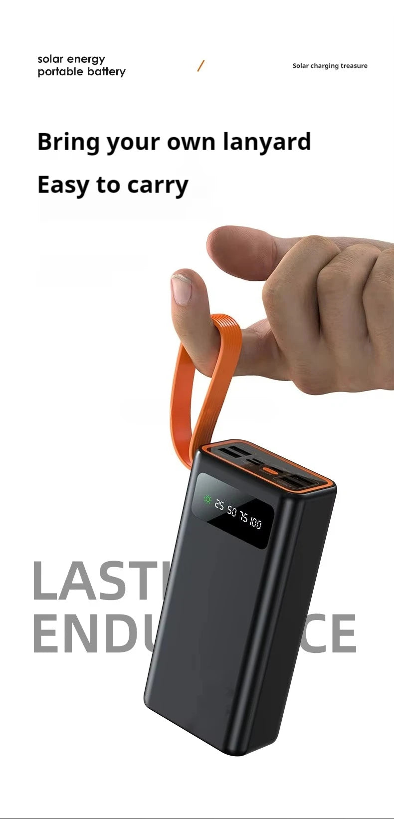 90000mAh Large Capacity Portable Power Bank with Solar or Camping Light Function Fast Charging External Backup Battery