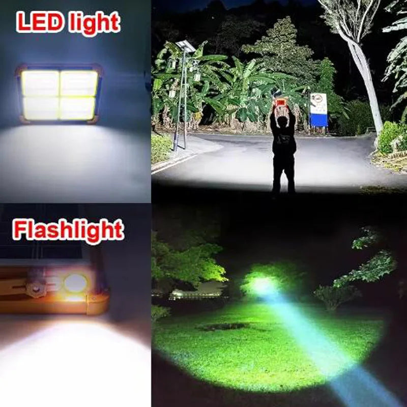 Solar Powered Led Streetlight Outdoor Portable Waterproof Flashlight Reflector Spotlight Projector Floodlight Construction Light