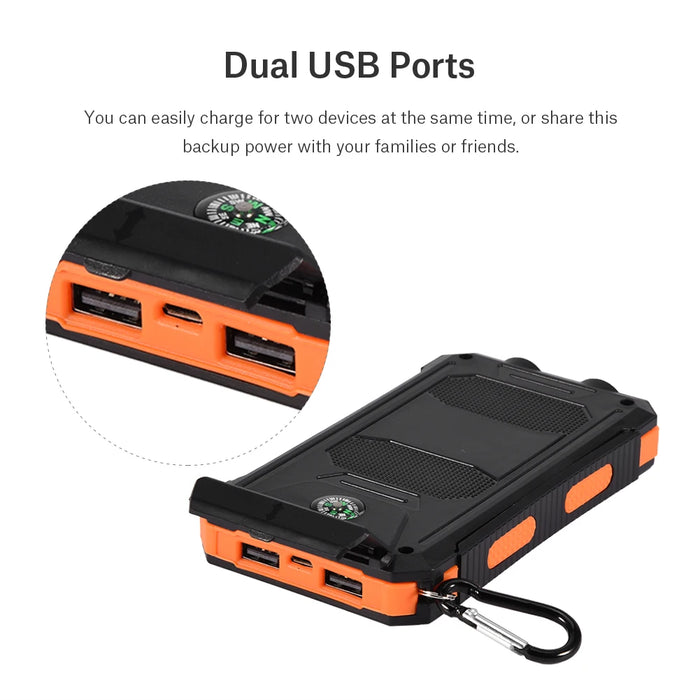 Protable 10000mAh Outdoor Fast Charge Solar Mobile Power Bank Case DIY Kit with Compass Power Bank Dual USB Portable Power Bank