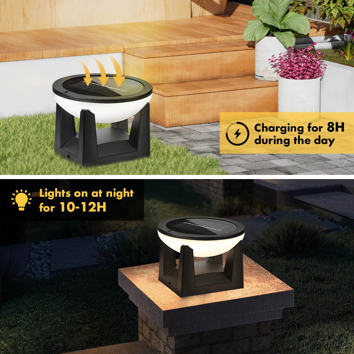 Solar Post Lights Outdoor Pillar Light Waterproof Modern Column Lamp LED Lantern Solar Powered Landscape Lighting For Patio Yard