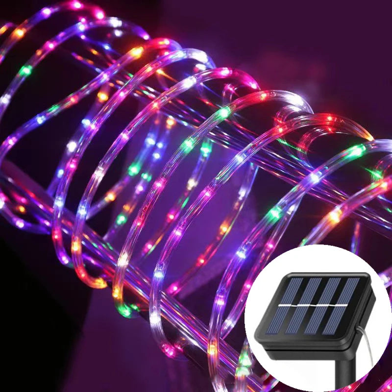 Solar Outdoor Fairy Lights LED Festoon Tube Rope String Light Summer Garden Fence Wedding Party Balcony Decoration Solar Garland