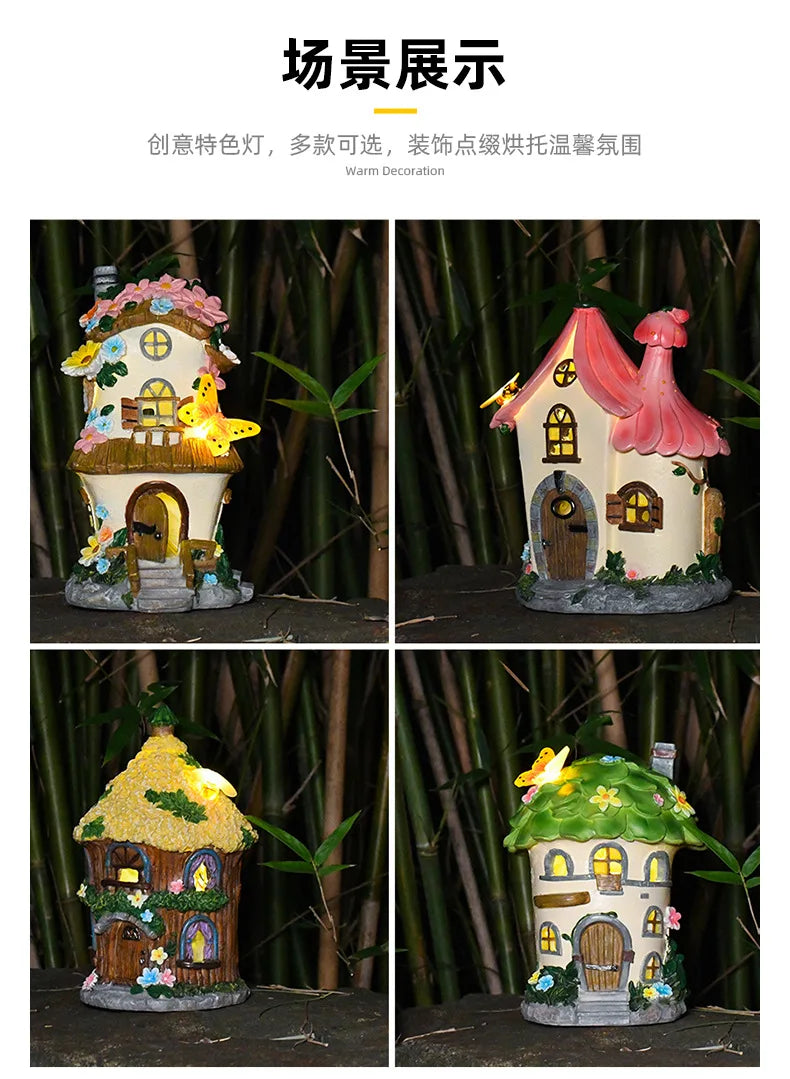 Solar Resin Cabin Christmas Outdoor Courtyard Garden Decoration Led Nightlight Fairy Tale Atmosphere Creative Ornament