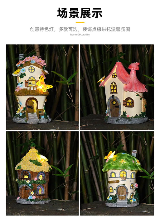 Solar Resin Cabin Christmas Outdoor Courtyard Garden Decoration Led Nightlight Fairy Tale Atmosphere Creative Ornament