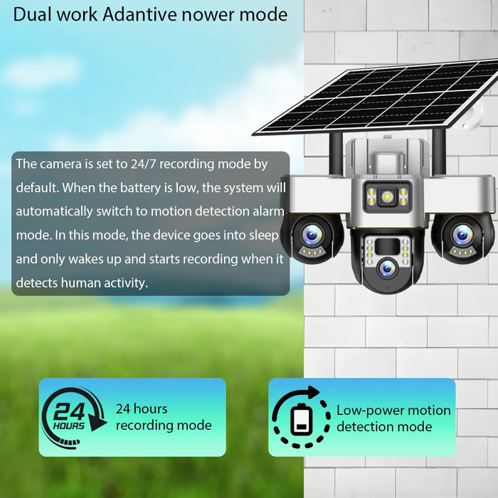 Solar Powered 3-Lens Security Camera with Smart Night Vision, Waterproof & 12MP HD Resolution for Outdoor Surveillance Camera