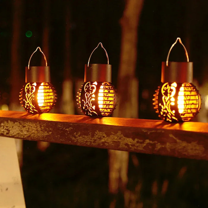 Solar LED Outdoor Flame Effect Hanging Lantern Out Waterproof Garden Decoration Lamp Solar Fairy Light For Patio Garden Yard