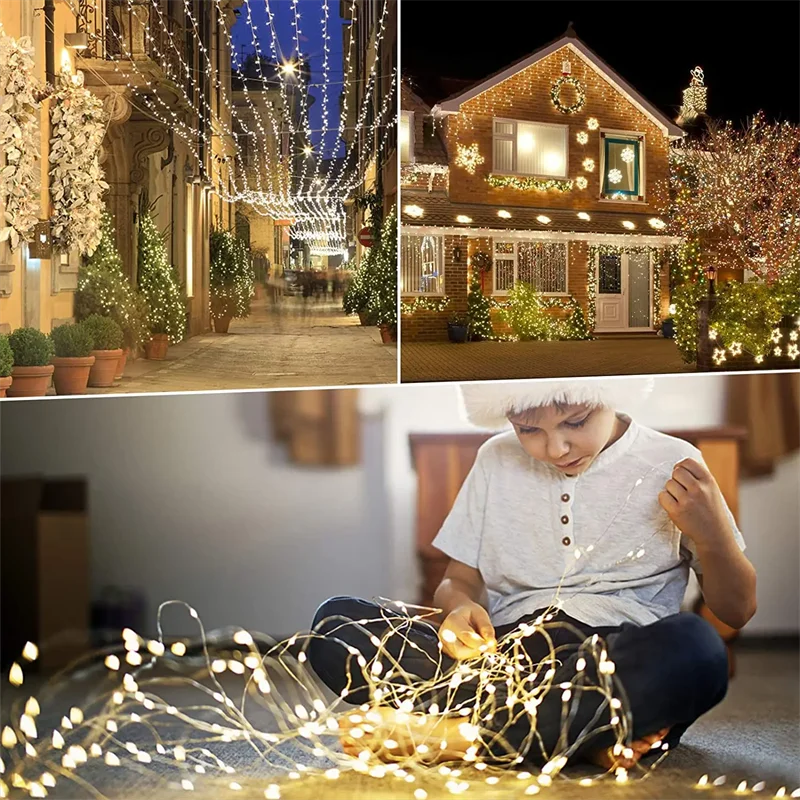 Solar String Fairy Light Ultra Long Outdoor Festoon LED Copper Waterproof Christmas Garland Decoration Garden Solar Lamp Decor