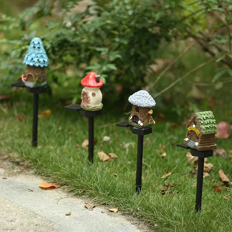Solar Lawn Light Resin Craft Miniature Fairy Mushroom House Solar Powered Garden Yard Outdoor Decor Lamps Christmas Lamp