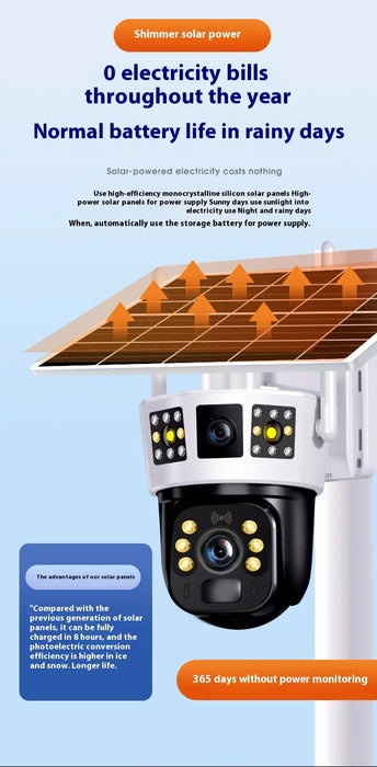 4G Solar Camera 6K 12MP Three Lens PTZ Dual screen PIR Human Tracking Color Night Vision Security CCTV Surveillance IP Camera