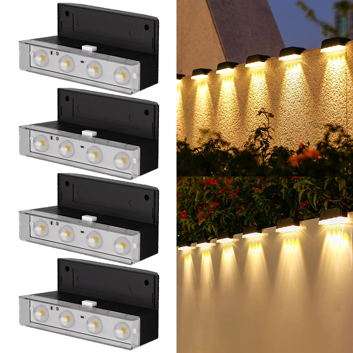 Solar Powered Wall Mounted LED Lights (2/3/4 LED) Automatic Night Lighting, Weather Resistant, Ideal for Outdoor Walls, Fences