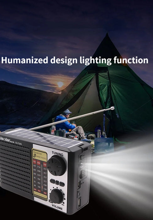 Multi Band FM Radio Solar Charging Emergency Radio with LED Lights Wireless Bluetooth Speaker Supports TF USB FM / AM / SW Radio
