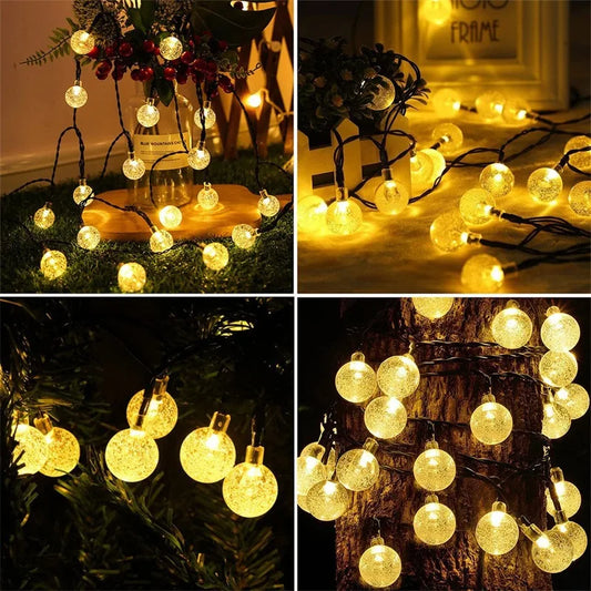 Solar Powered Crystal Ball LED String Lights Garlands for Christmas Outdoor Decoration.holiday Home Decor